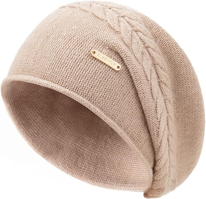 QUEENFUR Knit Slouchy Beanie Hats for Women Cashmere Ski Cap Knitted Wool Soft Warm Winter Hat