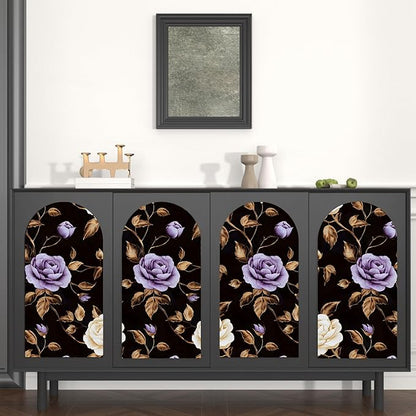 Golden Floral Wallpaper Peel and Stick Vintage Purple Gold Rose Contact Paper Self Adhesive Removable Retro Dark Flower Wall Mural for Bedroom Walls Shelves Cabinet Table Decor 17.5" x 118"