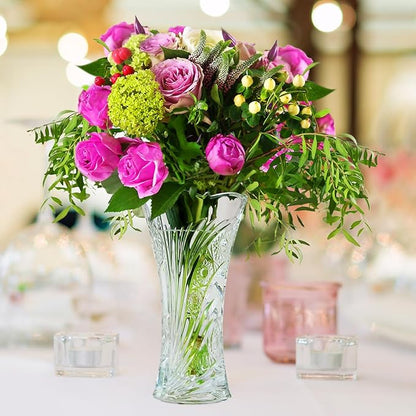 CS Crystal Vase 12-inch high, Sunflower Design, for Flowers & Decor. Lovely Nice Shiny Piece. Perfect as a Gift, Suitable for All Occasions.