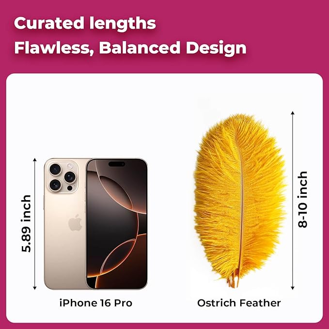 Piokio 20 pcs Gold Ostrich Feathers Plumes 8-10 inch(20-25 cm) Bulk for DIY Clothes, Feather Pens, Dream Catcher, Gatsby Decorations
