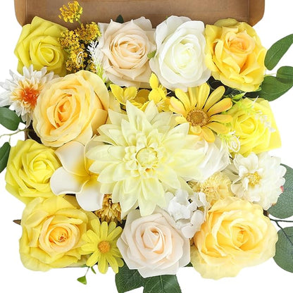 Multi Use Artificial Flowers Combo for DIY Centerpieces Arrangements Wedding Bridal Bouquet Table Chair Decor Candle Holder Baby Shower Cake Decor Flower Strips Home Décor (Yellow)