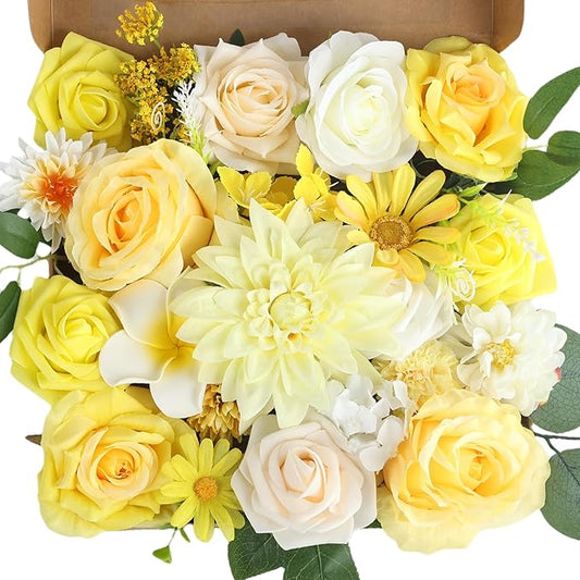 Multi Use Artificial Flowers Combo for DIY Centerpieces Arrangements Wedding Bridal Bouquet Table Chair Decor Candle Holder Baby Shower Cake Decor Flower Strips Home Décor (Yellow)