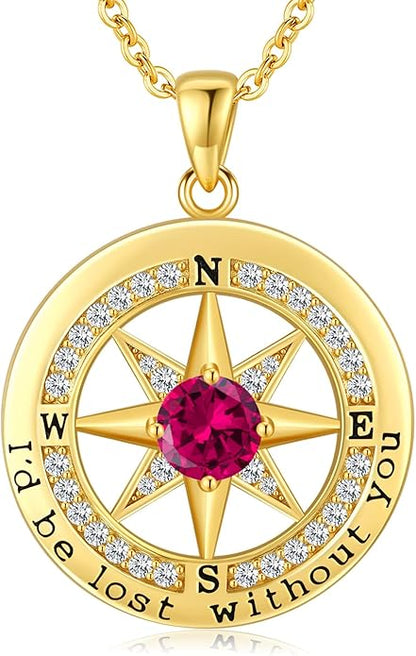 S925 Necklace Gift for Wife |Compass Jewelry |Women Anniversary |Sterling Silver |Girlfriend Birthday Gifts for Her Valentines |I'd be Lost without You |Jewel 18K Gold