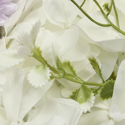 DouSeiAi 12Pcs Artificial Flower Wall Panel 3D Floral Backdrop Wall 15" X 15" Flower Walls Decor Flower Backdrop Faux Flowers Panel for Wedding Party Home Decoration, White/Purple