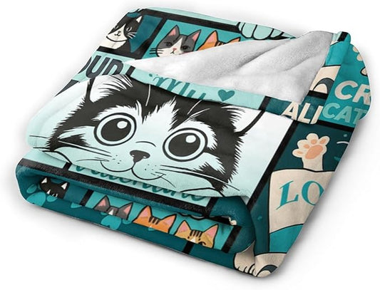 Cat Blanket Cute Cat Throw Blanket Kitten Soft Cozy Fleece Fuzzy Stuffed Plush Flannel Gifts for Girls Women Boys Kids Adults 60"X80"