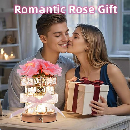 Rose Flower Lamp,Rechargeable Cordless Touch Table Lamp for Bedroom,3-Colour Dimming Small Night Light,Crystal Bedside Lamps with USB Charge,Birthday Christmas Gifts for Women,Mom (Rose Flower Lamp)