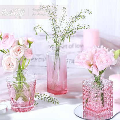 Pink Glass Bud Vase Set of 24, Small Flower Vases for Centerpieces in Bulk, Mini Vintage Vase for Wedding Decor, and Home Table Décor