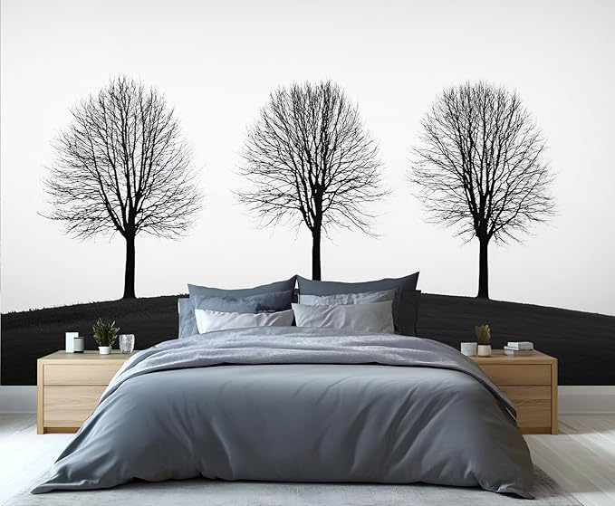 KIREUPA Minimalist Tree Wall Mural, Elegant Tree Silhouette Poster 3d Wall Murals, Modern Forest Wallpaper Mural, for Living Room Bedroom Large Wallpaper Indoor Decor 137.8" W x100 H