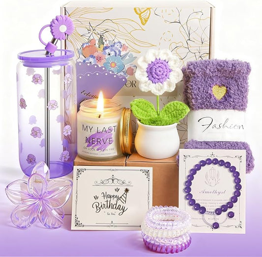 Christmas Birthday Gifts for Teen Girls, Women, Her, Unique Happy Birthday Gift Baskets for Girls Best Friend Sister, Women Gifts Box for Daughter Girlfriend,14pcs Campanula Teenage Gift Set(Purple)