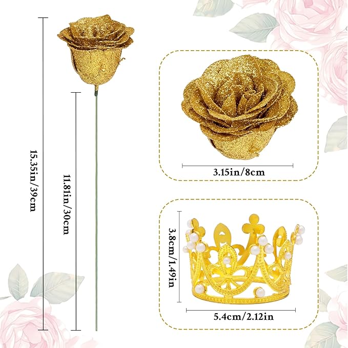 Waipfaru Glitter Roses Bouquet, DIY Fake Flowers Bouquet, Birthday Gifts for Women Mom, 24 Pcs Gold Rose for Grandma Wife Girlfriend Valentines, Mothers Day, Anniversary, Graduation