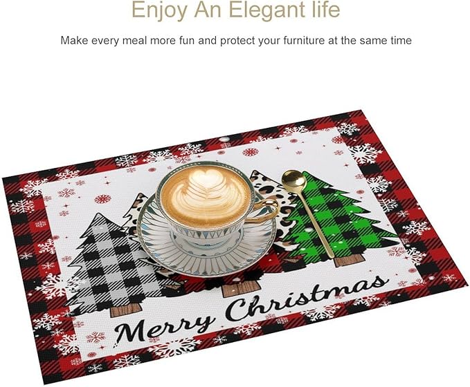 Christmas Tree Placemats Red Country Farmhouse Buffalo Plaid Winter Snowflake Christmas Tree Placemats Table Kitchen Dining Party 12x18 Inch Set of 4