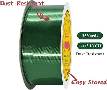 Double Face Forest Green Satin Ribbon 1-1/2 inch X 25 Yards Polyester Forest Green Ribbon for Gift Wrapping Very Suitable for Weddings Party Hair Bow Invitation Decorations and More