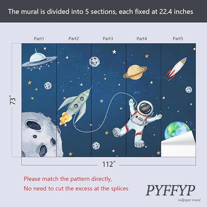 PYFFYP- Space Wallpaper Cartoon Planet Wallpaper murals for Nursery Kids Bedroom(Not Peel and Stick)