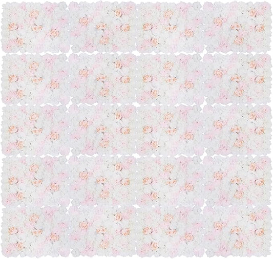 20 PCS Artificial Flower Wall Panel,Each Panel 24" x 16"3D Silk Rose Hydrangea Floral Backdrop,Handmade Eco-Friendly Flower Wall Photo Backdrop Decor (type5)