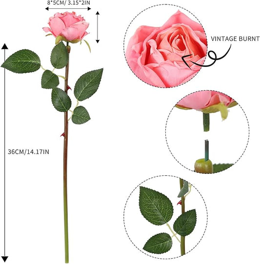 IPOPU Pink Roses Artificial Flowers 12PCS Pink Fake Roses Dried Silk Flowers with Single Stems Faux Rose Realistic Pink Flower Centerpieces for Tables Wedding Bouquet Floral Arrangements