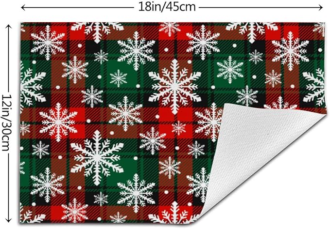PVC Placemats Set of 1 Wipeable Table Mats Washable Heat Resistant Non Slip Vinyl Dining Table Mat for Kitchen Indoor Outdoor Patio Farmhouse Place Mats Grid Green Red Xmas Decorative