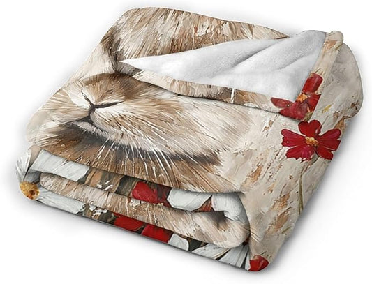 Farmhouse Rabbit Blanket Rustic Bunny Throw Blanket Country Soft Cozy Fleece Fuzzy Stuffed Plush Flannel Gifts for Girls Women Boys Kids Adults 40''x50''