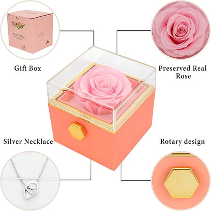 ‌TINGKU Eternal Real Rose Gift Box for Women, Preserved Rose with Customized Name Engraved Heart Necklace, Personalized Romantic Gift for Wife, Girlfriend, Mom, Mother's Day Love Keepsake