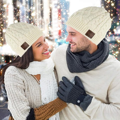 Wireless Beanie Hat for Men Women Wireless Headset Headphones Music Audio Boys Girls Winter Cap with Speaker Mic Hands Free Outdoor Sport Stereo Earphone Earpieces Warm White