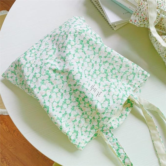 Cotton Canvas Tote Bag Reusable Soft Grocery Cloth Bag Floral Shoulder Bag for Beach Travel Shopping