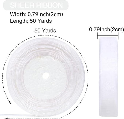 3/4 Inch x 50 Yards Sheer Organza Ribbon Chiffon Ribbon for Gift Wedding Flower Bouquet Wrapping Decorations Crafts (White)