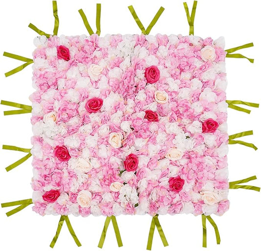 CNCEST Artificial Flower Wall Panels, Flower Wall Mat Silk Rose Flower Panels, Artificial Flower Wall Background (Type 2)