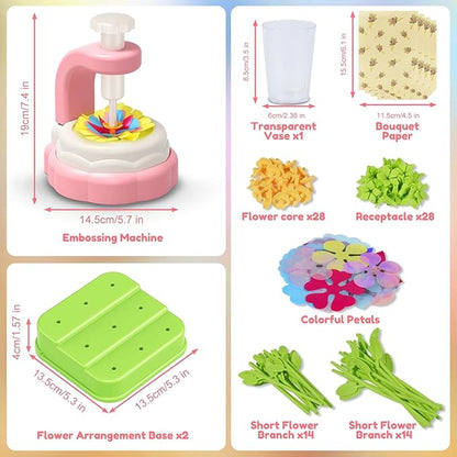 Arts Crafts For Kids Ages 4-8：5 6 7 8 9 10 year old Girl Birthday Gift Ideas,christmas stocking stuffers Creative Craft Diy Fabric Flower Bouquets Toys age 8-13,Flower Press Kit Educational Toys