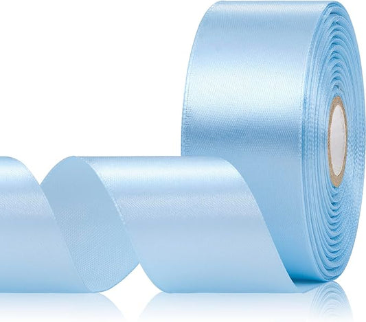 30 Yards Light Blue Ribbon 1-1/2 Inch, Baby Blue Satin Ribbon for Gift Wrapping, Flower Bouquet, Crafts, Baby Shower, Christmas, Wedding and Bow Making