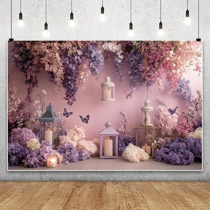 YongFoto Elegant Flower Wall Backdrop 12x10ft Floral Butterfly Candle Photography Background Baby Bridal Shower Wedding Girl Birthday Party Banner Room Decor Portrait Photoshoot Wallpaper Photo Booth