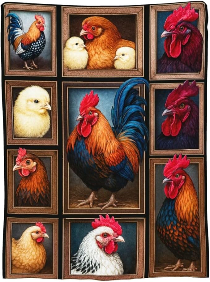 Rooster Blanket Chicken Throw Blanket Farm Animal Soft Cozy Fleece Fuzzy Stuffed Plush Flannel Gifts for Girls Women Boys Kids Adults 60"X80"