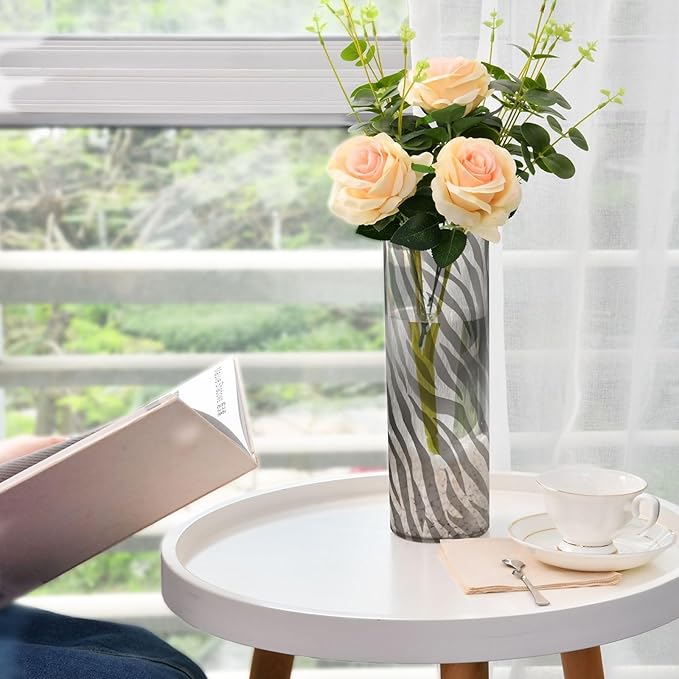 Flower Vase Clear Plastic Cylinder Vases Decor for Centerpieces Home Storage Office Weddings Zabra Print Silvery 11.8 x 3.9 in
