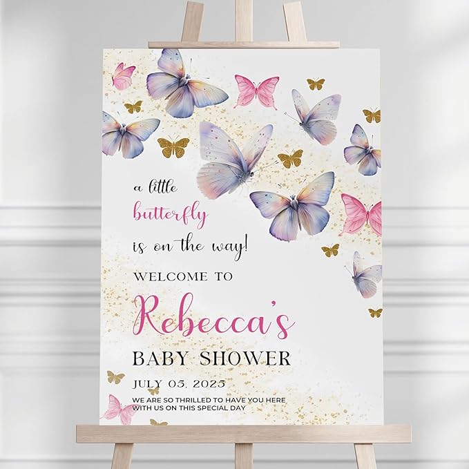 Personalized Baby Shower Welcome Sign For Outdoor, A Little Butterfly Is On The Way Baby Shower Sign, Butterfly Gender Decorations, Baby's Due Date Calendar Welcome Signs