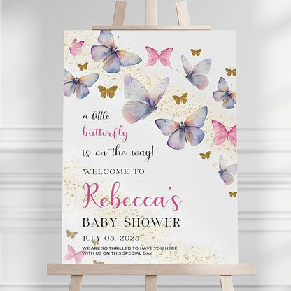 Personalized Baby Shower Welcome Sign For Outdoor, A Little Butterfly Is On The Way Baby Shower Sign, Butterfly Gender Decorations, Baby's Due Date Calendar Welcome Signs