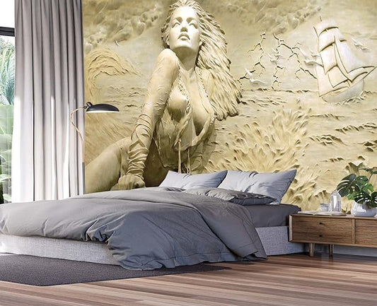 3D Wall Mural Wallpaper for Bedroom & Living Room - Artistic Sculpture Design, 103" x 69" (Not Self-Adhesive)