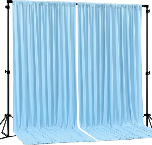 Blue Backdrop Curtains 2 Panels - Wrinkle-Free Light Blue Curtains Polyester Photography Drapes Photo Background for Baby Shower Birthday Party Decorations- 8 X10FT (Blue)