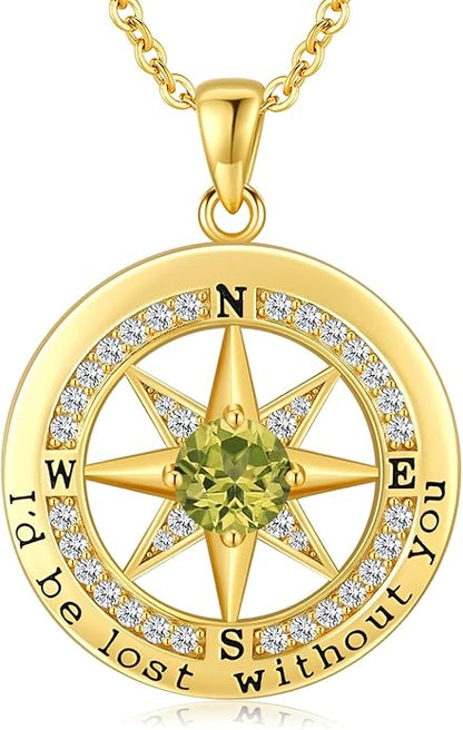 S925 Necklace Gift for Wife |Compass Jewelry |Women Anniversary |Sterling Silver |Girlfriend Birthday Gifts for Her Valentines |I'd be Lost without You |Jewel 18K Gold