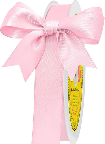 Double Face Light Pink Satin Ribbon 7/8 inch X 100 Yards Polyester Light Pink Ribbon for Gift Wrapping Very Suitable for Weddings Party Hair Bow Invitation Decorations and More