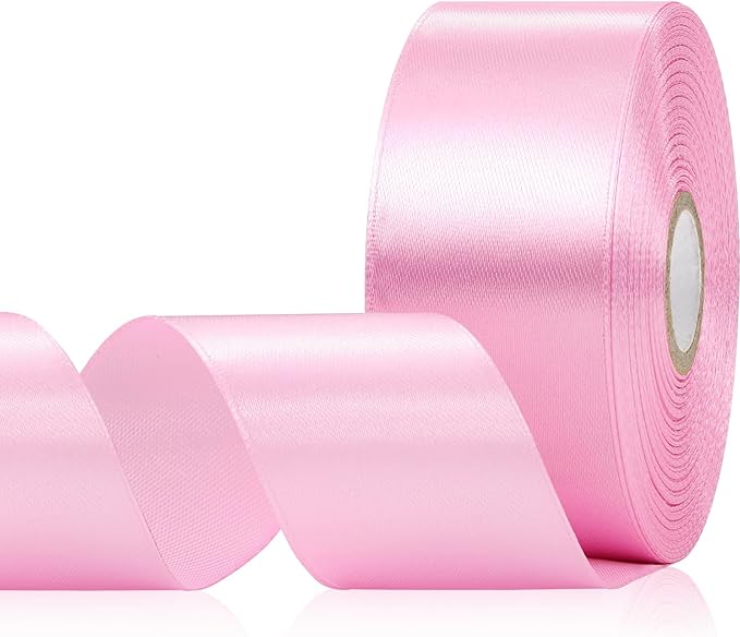Pink Satin Ribbon 1-1/2 Inch 30 Yards, Pink Ribbon for Flower Bouquet, Gift Wrapping, Crafts, Baby Shower, Christmas, Wedding and Eternal Flower