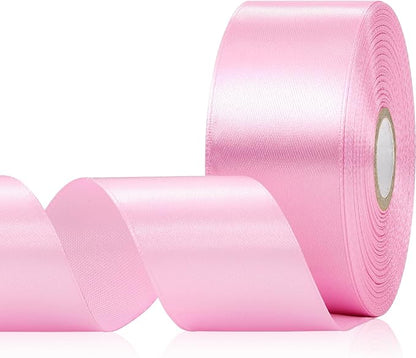 Pink Satin Ribbon 1-1/2 Inch 30 Yards, Pink Ribbon for Flower Bouquet, Gift Wrapping, Crafts, Baby Shower, Christmas, Wedding and Eternal Flower