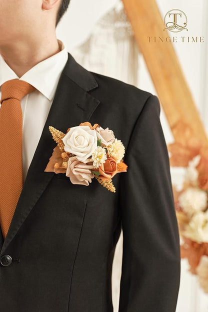TINGE TIME Single Pocket Boutonniere for Man Groom, Best Man Boutonniere for Wedding, Prom, Homecoming, Anniversary, Graduation, Christmas Dinner(BurntOrange)