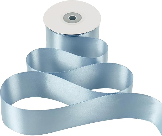 MEEDEE Slate Blue Satin Ribbon 2 inch Slate Blue Ribbon Double Faced Satin Ribbon Dusty Blue Satin Ribbon by 25 Yards Dusty Blue Ribbon for Christmas Tree, Satin Weddings, Flower Bouquet