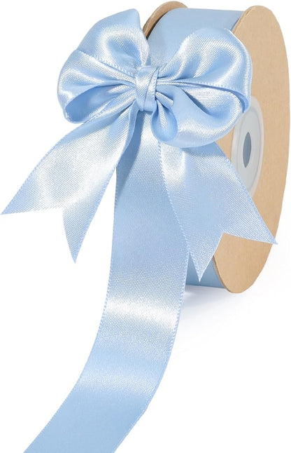 LaRibbons 1 Inch 25 Yard Double Faced Satin Ribbon,Light Blue Satin Craft Fabric Ribbon for Gift Wrapping Floral Bouquets Wedding Party Decoration