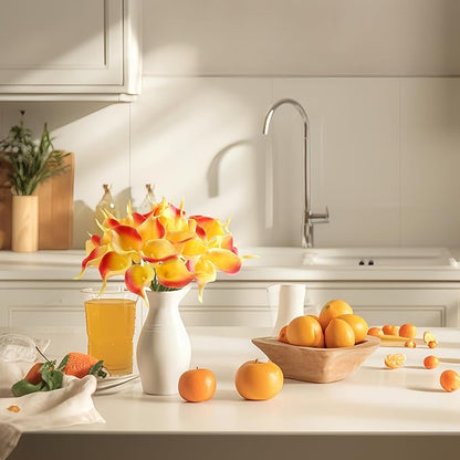 SITUMEIZI 24 PCS Orange Fake Flowers Artificial Calla Lily Silk Flowers Real Touch for Mother's Day Easter Home Kitchen Decor Wedding Bouquet Office Spring Decoration