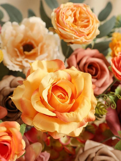 Fall Artificial Flowers, Orange Silk Fake Flowers for DIY Wedding Bridal Bouquets, Autumn Wedding Cake Flowers for Table Centerpieces Baby Shower Birthday Party Home Decorations