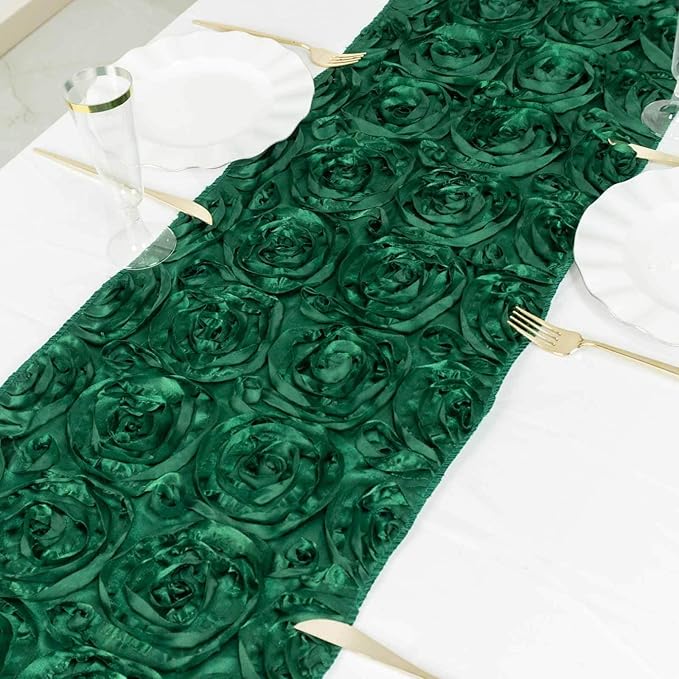 Efavormart Wonderland Rosette Premium Table Runners for Weddings Party Banquets Decor Fit Rectangle and Round Table - Hunter Emerald Green