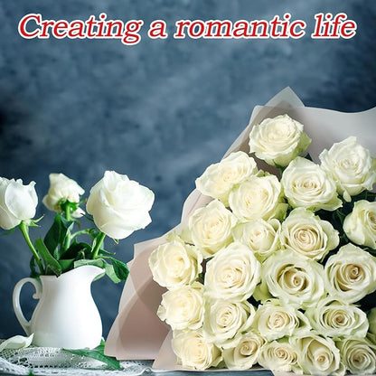 30pcs Fake Roses Artificial Silk Flowers Long Stems Bouquet for Wedding Bridal Shower Party Home Decoration (White)