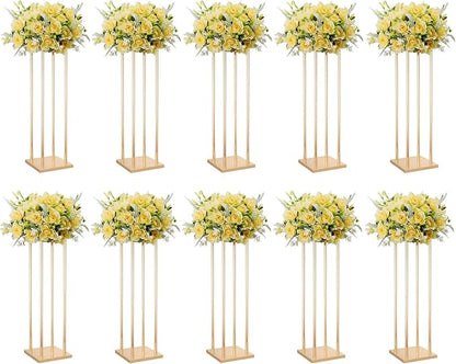 10 Pcs Tall Wedding Elegant Metal Flower Centerpieces, 23.6" Gold Flower Stand Vase Display Column for Wedding Event Reception Table, Wedding Geometric Vases for Party Table, Home Décor