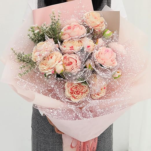 1Roll Flower Wrapping Mesh Paper DIY Snow Dot Yarn Floral Bouquet Gift Packaging Materials Craft Net Paper Florist Supplies Holiday Wedding Birthday Decoration 19.7inch x 4Yard (Light Pink)