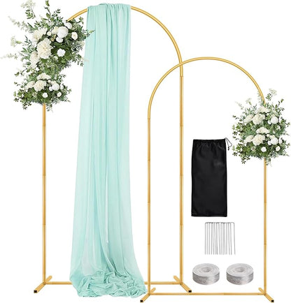 Wedding Arch Backdrop Stand 7.2FT, 6FT Set of 2, Gold Metal Balloon Arch kit Stand for Gender Reveal Ceremony Birthday Anniversary Bridal Graduation Party Event Decoration