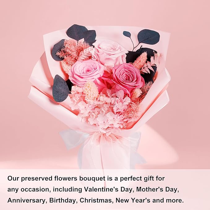 Flowers Gifts for Mom, Flower for Delivery, Preserved Roses Bouquets, Pink Roses, Birthday Gifts for Women, Mothers Day Flowers for Wife
